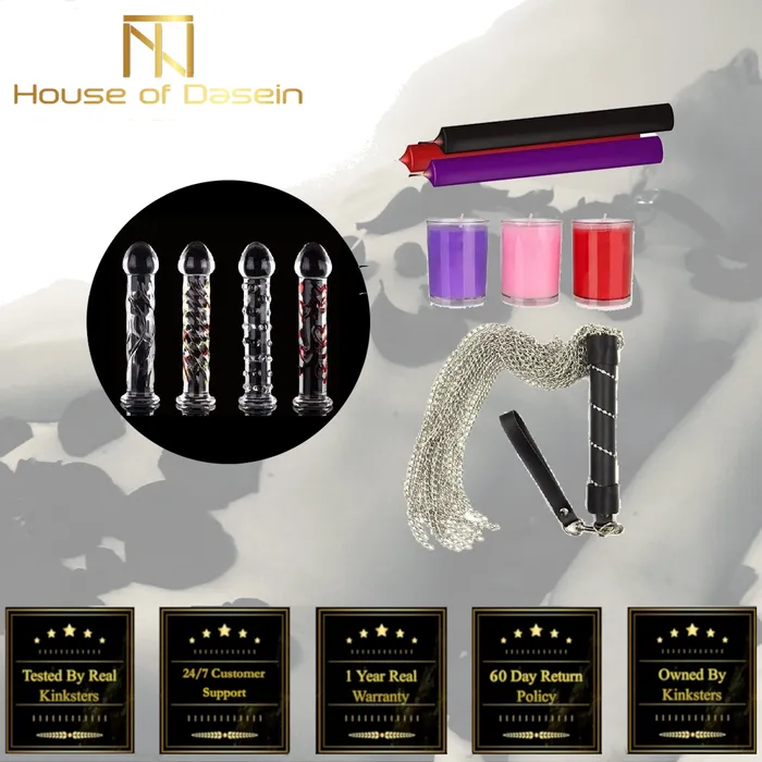 Sensation Play Temperature Wax Play Kit Candles Chain Flogger Glass Dildo Kink House of Dasein Dildos