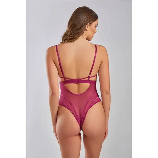 icollection lingerie Quinn Cross Dyed Galloon Lace Mesh Teddy Wine Couples