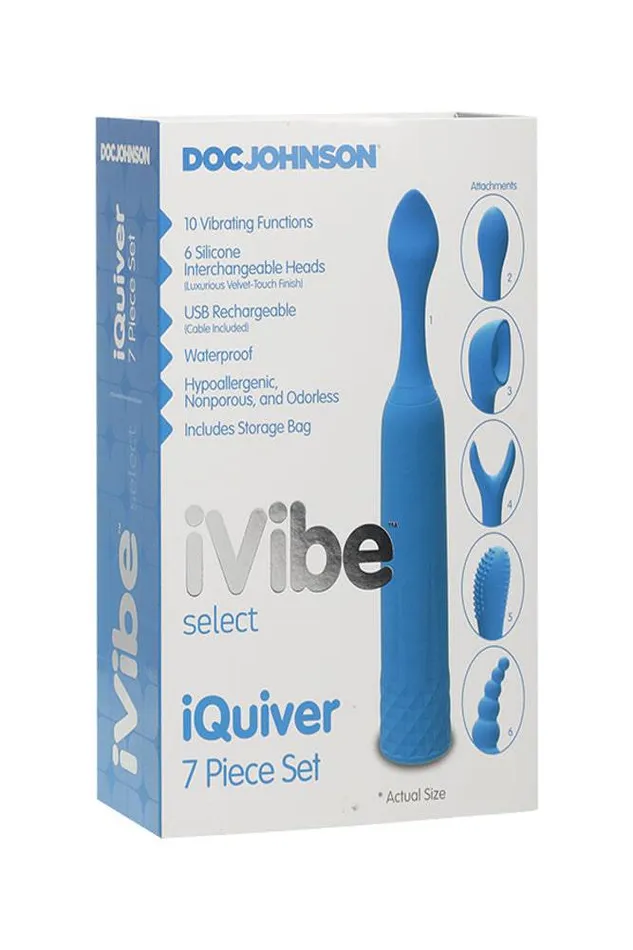 Doc Johnson Vibrators Doc Johnson iVibe iQuiver 7 Piece Interchangeable Vibrator Set Periwinkle Blue