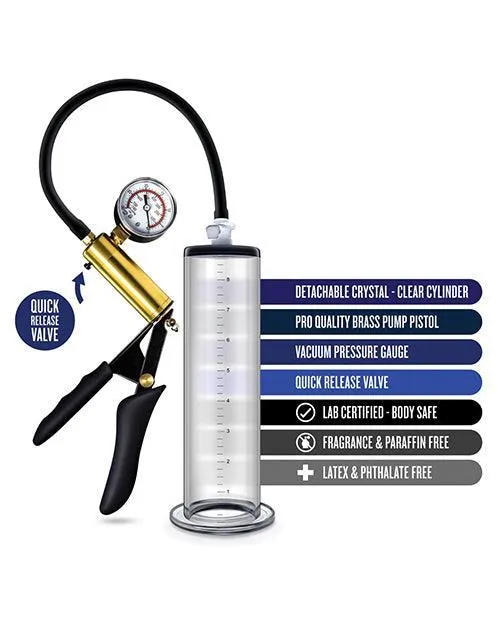 Blush Novelties Male Sex Toys Blush Performance Vx6 Vacuum Penis Pump Wbrass Pistol Pressure Gauge Clear