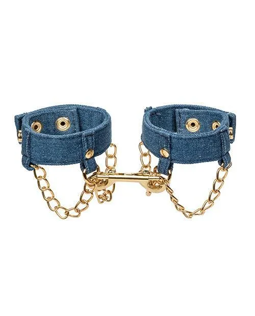California Exotic Novelties Ride em Premium Denim Collection Wrist Cuffs Couples