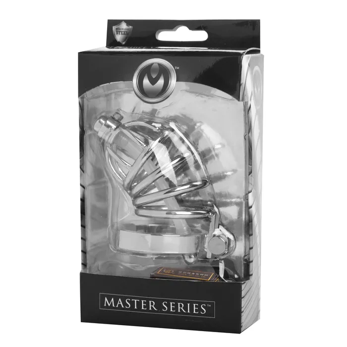 Male Sex Toys Master Series Stainless Steel Chastity Cage with Silicone Urethral Plug