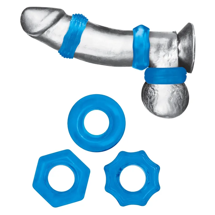 Male Sex Toys Blue Line Blue Line Nuts Bolts Stretch Cock Ring Set 3 Pack Blue