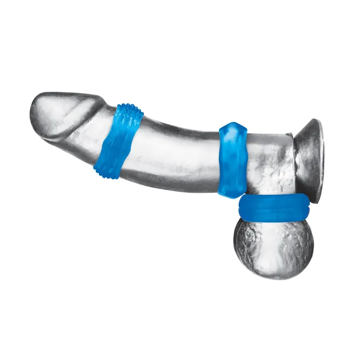 Male Sex Toys Blue Line Blue Line Nuts Bolts Stretch Cock Ring Set 3 Pack Blue
