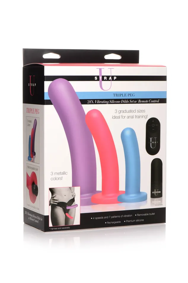 Female Sex Toys Triple Peg 28x Vibrating Silicone Dildo Set With Remote XR Brands Strap U Female Sex Toys Triple Peg 28x Vibrating Silicone Dildo Set With Remote XR Brands Strap U