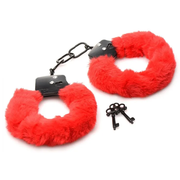 Vibrators XR Brands Cuffed in Fur Furry Handcuffs Red
