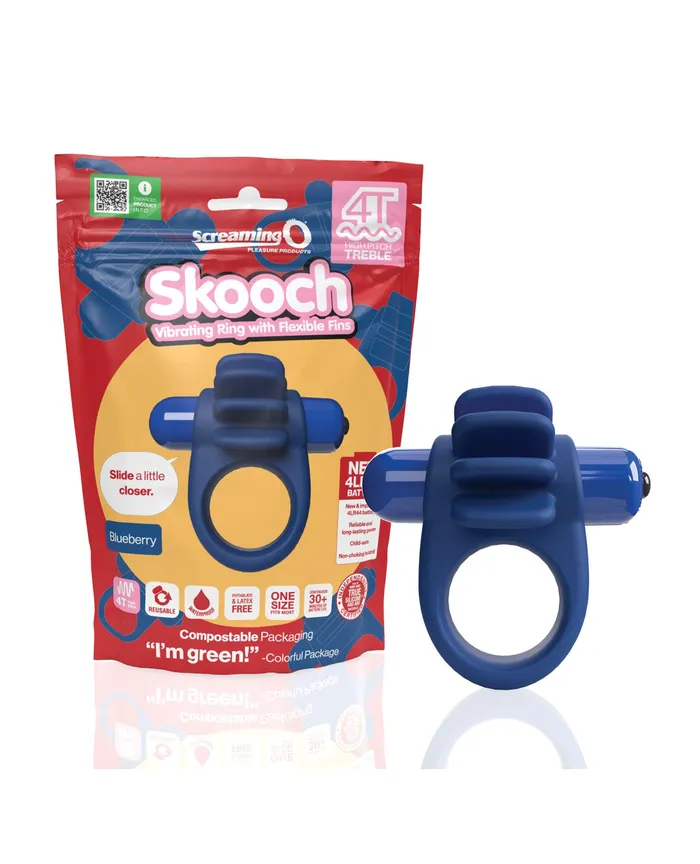 4T Skooch Vibrating Cock Ring with Clitoral Stimulator Blueberry Screaming O Couples