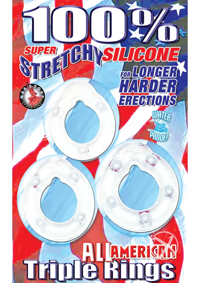 All American Triple Rings Silicone Cock Ring Clear Whoppers Male Sex Toys