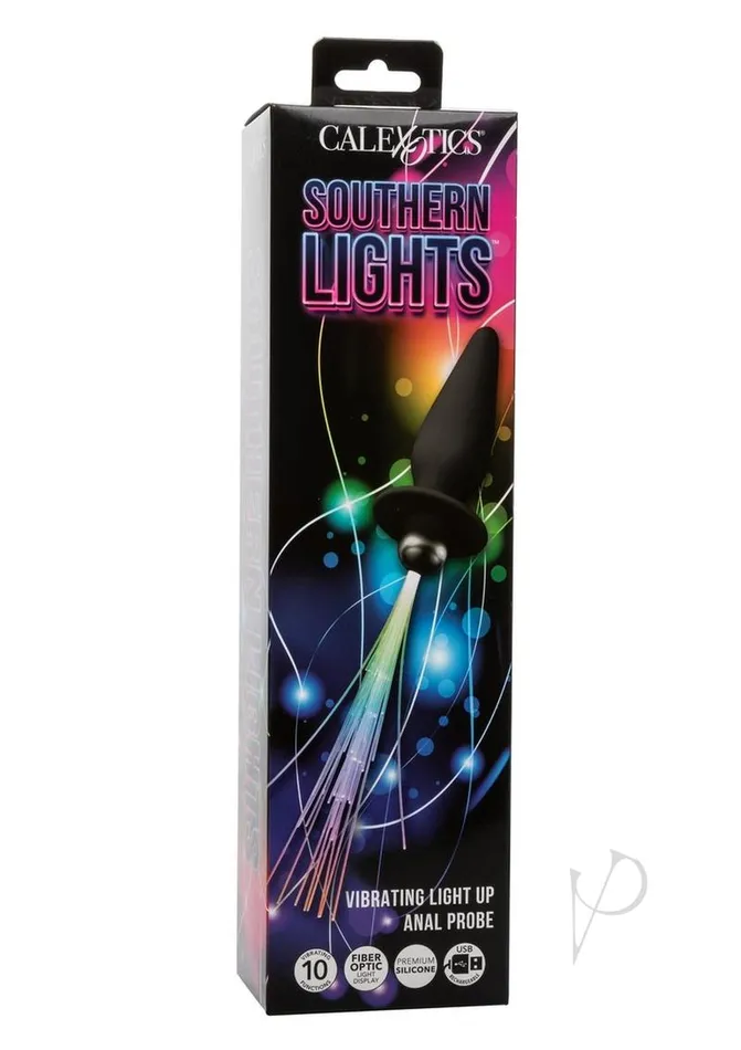 Anal Southern Lights Southern Lights Rechargeable Silicone Vibrating Light Up Anal Probe Black