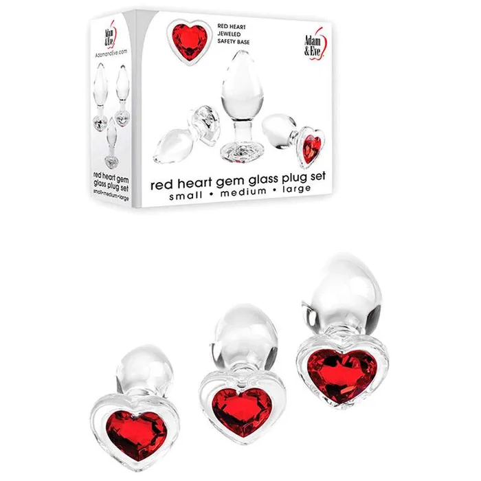 Anal Wild Night Fantasies Adam Eve RED HEART GEM GLASS PLUG SET