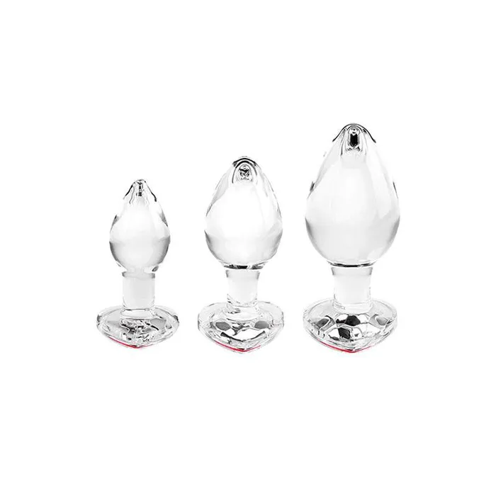 Anal Wild Night Fantasies Adam Eve RED HEART GEM GLASS PLUG SET