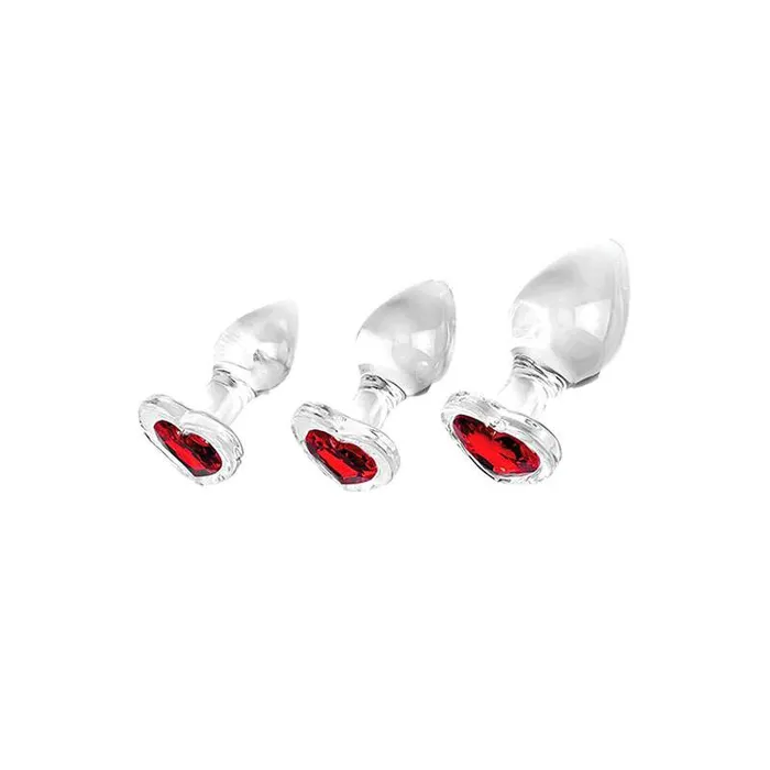Anal Wild Night Fantasies Adam Eve RED HEART GEM GLASS PLUG SET