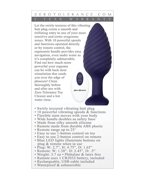 Anal Zero Tolerance Zero Tolerance Wicked Twister Rechargeable Silicone Vibrating Butt Plug Purple