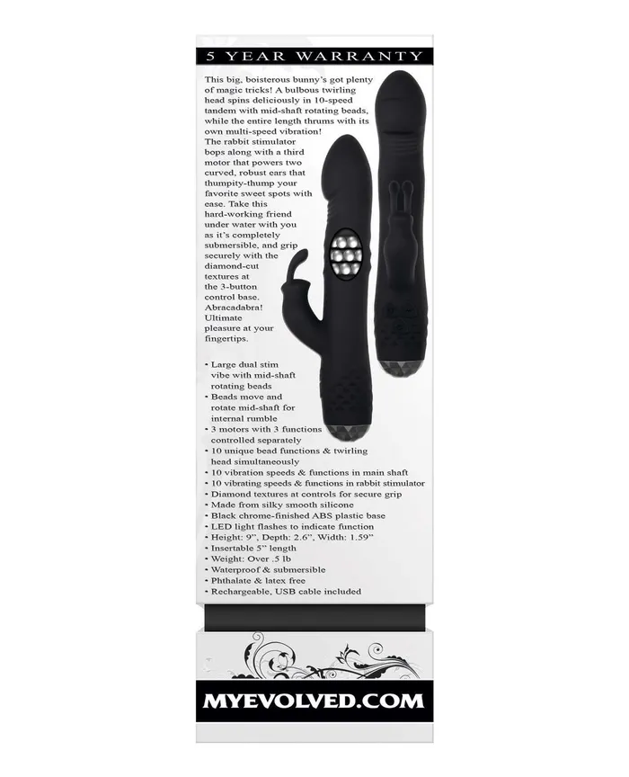 Bodacious Bunny Rechargeable Silicone Rabbit Vibrator Black Evolved Female Sex Toys