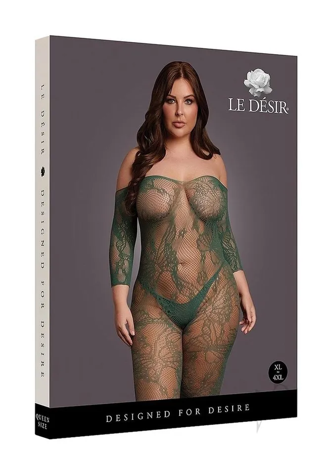 Bodystockings Playsuits Le Desir Le Desir Lace Long Sleeved Bodystocking Queen Green Bodystockings Playsuits Le Desir Le Desir Lace Long Sleeved Bodystocking Queen Green