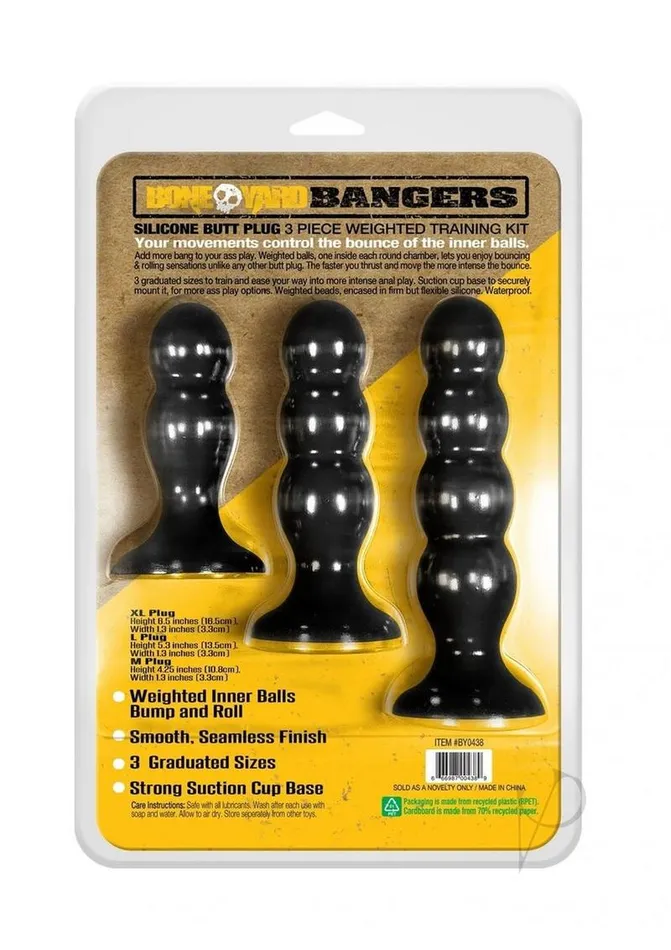 Boneyard Bangers Silicone Weighted Butt Plug Training Kit 3 per Set Black Boneyard Anal Boneyard Bangers Silicone Weighted Butt Plug Training Kit 3 per Set Black Boneyard Anal