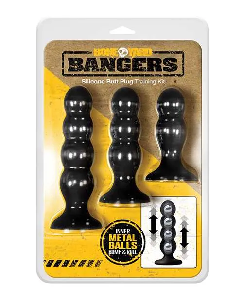 Boneyard Bangers Silicone Weighted Butt Plug Training Kit 3 per Set Black Boneyard Anal Boneyard Bangers Silicone Weighted Butt Plug Training Kit 3 per Set Black Boneyard Anal