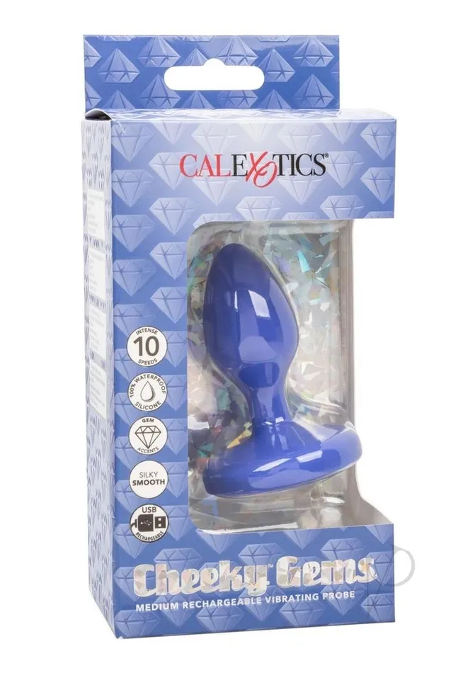 Cheeky Gems Rechargeable Silicone Vibrating Plug Medium Blue Cheeky Anal