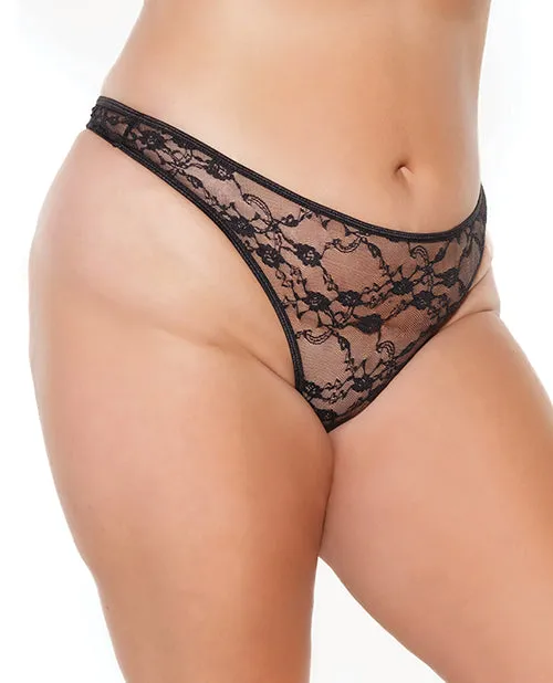 Coquette Anal Stretch Lace High Leg Thong Black OSXL Coquette Anal Stretch Lace High Leg Thong Black OSXL