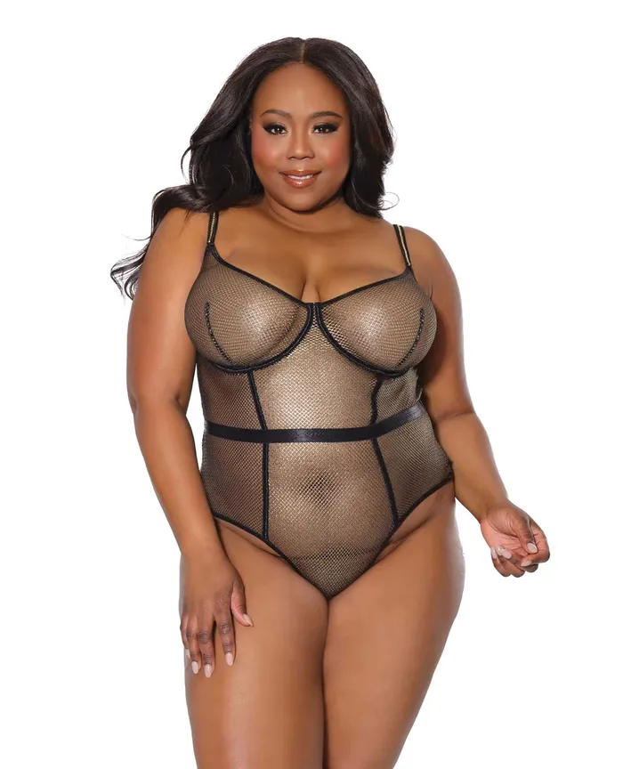 Coquette Vibrators Holiday Metallic Fishnet Teddy wUnderwire Cups BlackGold 1X2X Coquette Vibrators Holiday Metallic Fishnet Teddy wUnderwire Cups BlackGold 1X2X