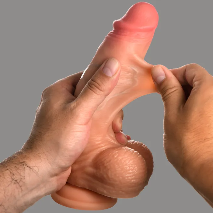 Curve Toys Dildos 8 Inch Real Skin Silicone Dildo with Balls