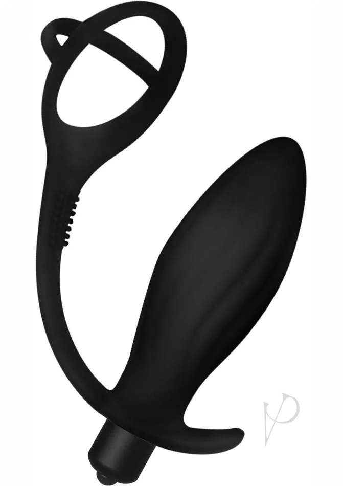 Decadence Decadence Ball Buster Silicone Vibrating Butt Plug with Cock Ring Black Male Sex Toys