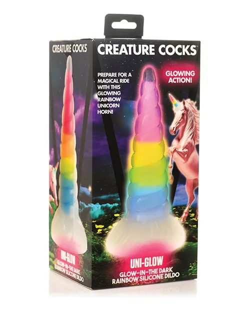 Dildos Creature Cocks UniGlow GlowintheDark Silicone Dildo Rainbow Creature Cocks