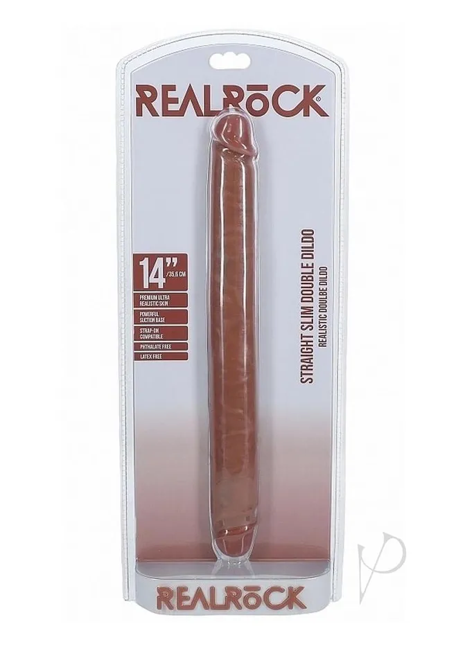 Dildos Real Rock RealRock Realistic Skin Slim Double Ended Dong 14in Caramel Dildos Real Rock RealRock Realistic Skin Slim Double Ended Dong 14in Caramel