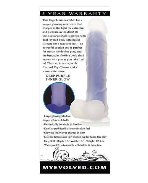 Evolved Female Sex Toys Luminous Dildo Silicone Realistic Dildo GlowInTheDark 8in Purple