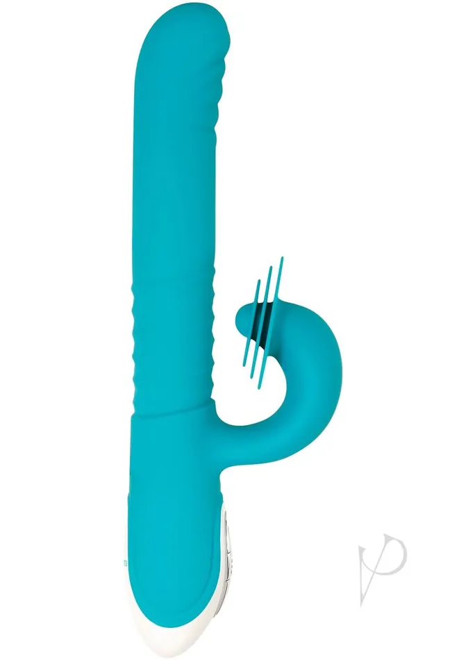 Evolved Show Stopper Rechargeable Silicone Dual Vibrator with Clitoral Stimulator Teal Female Sex Toys