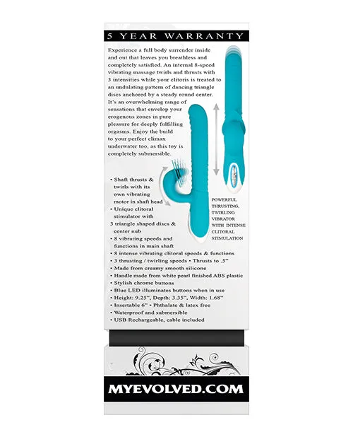 Evolved Show Stopper Rechargeable Silicone Dual Vibrator with Clitoral Stimulator Teal Female Sex Toys