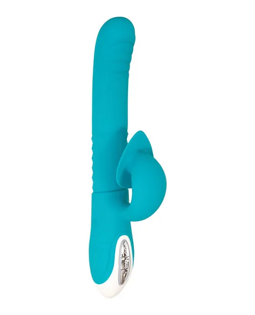 Evolved Show Stopper Rechargeable Silicone Dual Vibrator with Clitoral Stimulator Teal Female Sex Toys