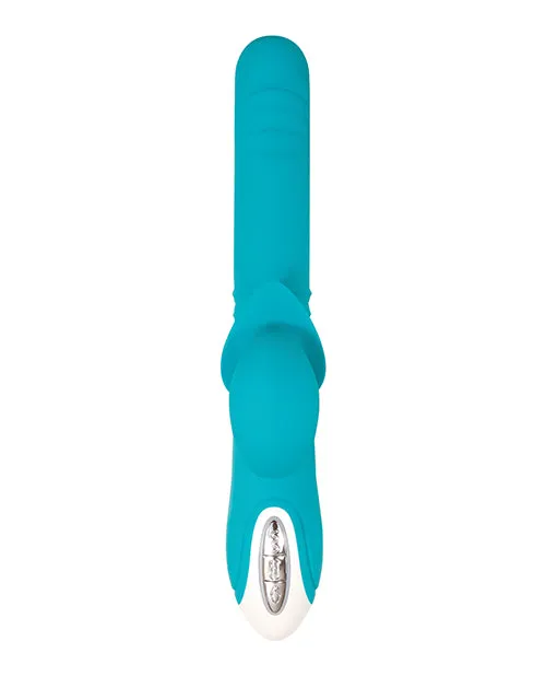 Evolved Show Stopper Rechargeable Silicone Dual Vibrator with Clitoral Stimulator Teal Female Sex Toys