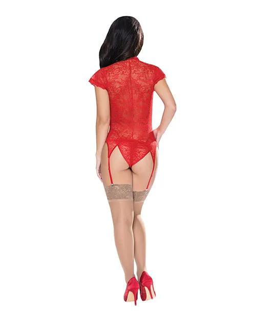 Exposed Ooh La Lace Cap Sleeve Basque Tanga Panty Red LXL Male Sex Toys Exposed Ooh La Lace Cap Sleeve Basque Tanga Panty Red LXL Male Sex Toys