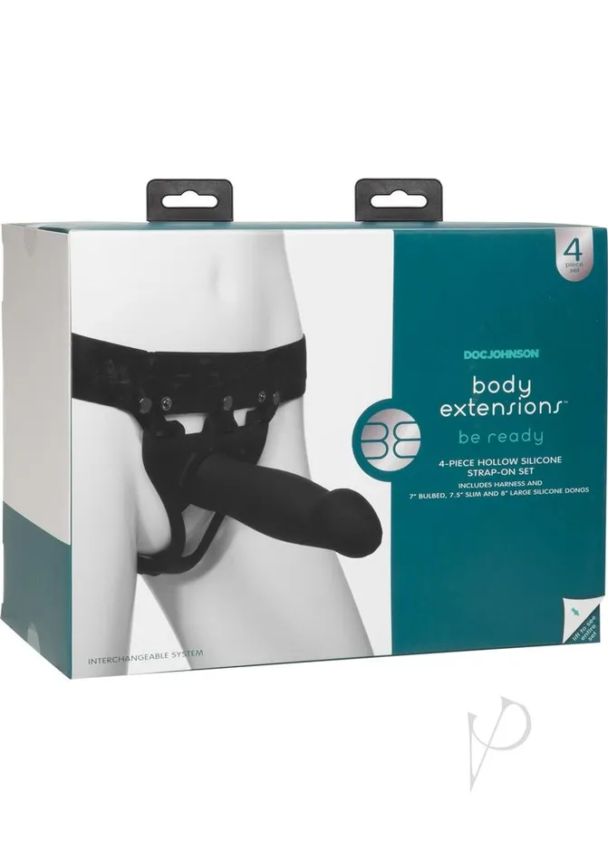 Female Sex Toys Body Extensions Body Extensions Be Ready Silicone StrapOn Harness with 2 Hollow Dildos 7in and 75in 4 piece set Black Female Sex Toys Body Extensions Body Extensions Be Ready Silicone StrapOn Harness with 2 Hollow Dildos 7in and 75in 4 piece set Black