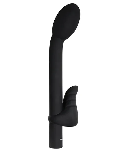 Female Sex Toys Power Couple Rechargeable Silicone GSpot Vibrator with Clitoral Stimulator and Finger Ring Black Evolved