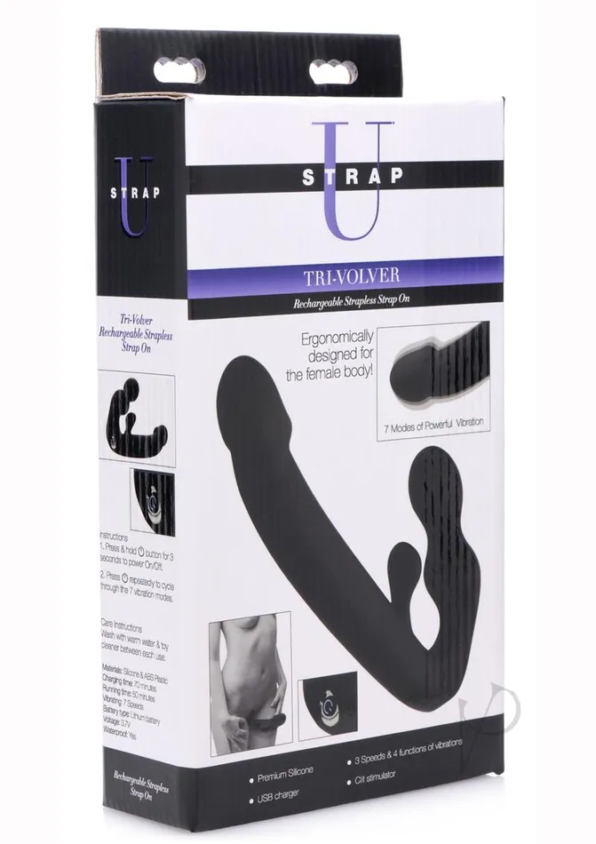 Female Sex Toys Strap U Strap U TriVolver Rechargeable Silicone Strapless Strap On Black Female Sex Toys Strap U Strap U TriVolver Rechargeable Silicone Strapless Strap On Black