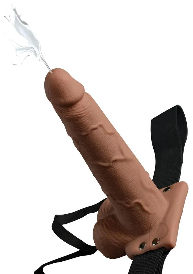 Fetish Fantasy Series Hollow Squirting StrapOn Dildo with Balls and Harness 75in Caramel Fetish Fantasy Series Female Sex Toys