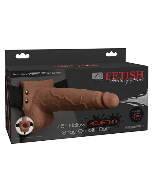 Fetish Fantasy Series Hollow Squirting StrapOn Dildo with Balls and Harness 75in Caramel Fetish Fantasy Series Female Sex Toys