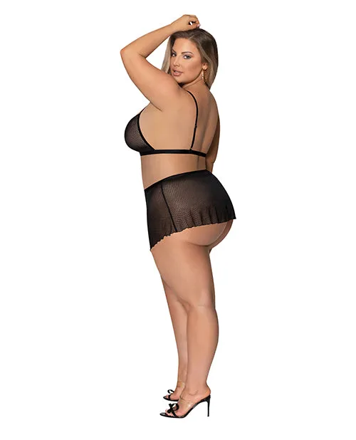 Girl Next Door Strappy Bralette wFlirty Thong Skirt Black 2X Exposed Anal