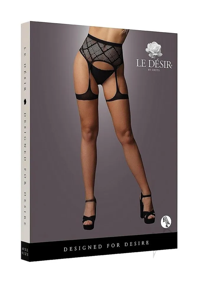 Le Desir Striped Fishnet Garterbelt OS Black Le Desir Anal