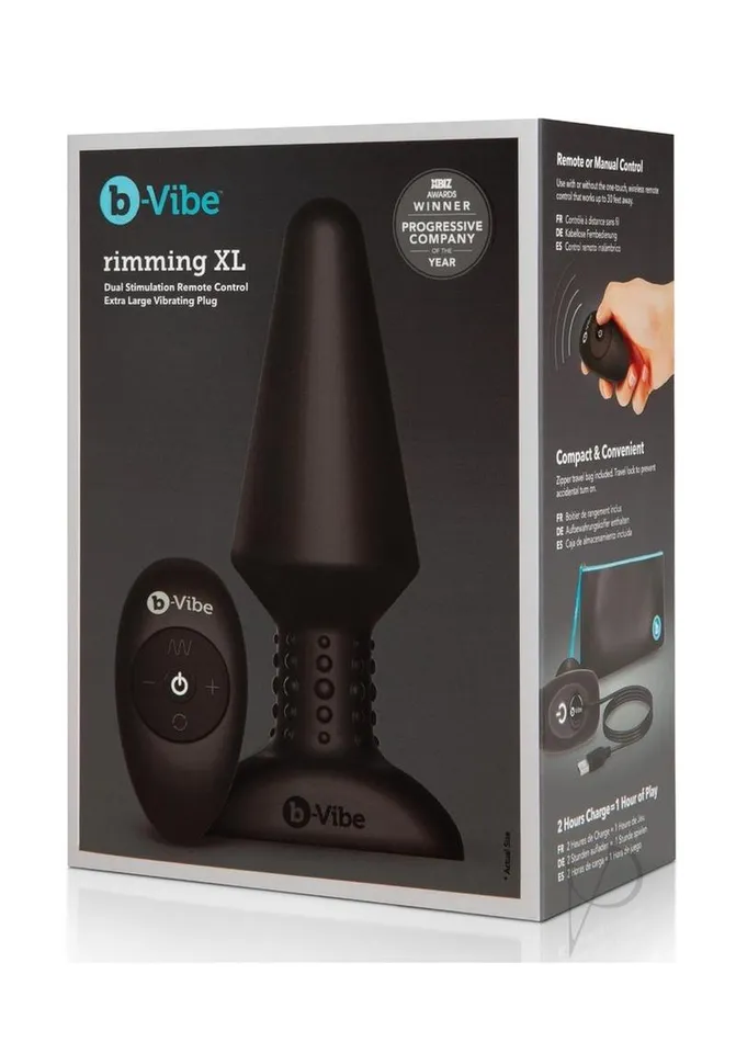 Male Sex Toys B Vibe BVibe Rimming XL Rechargeable Silicone Anal Plug with Remote Control XLarge Black