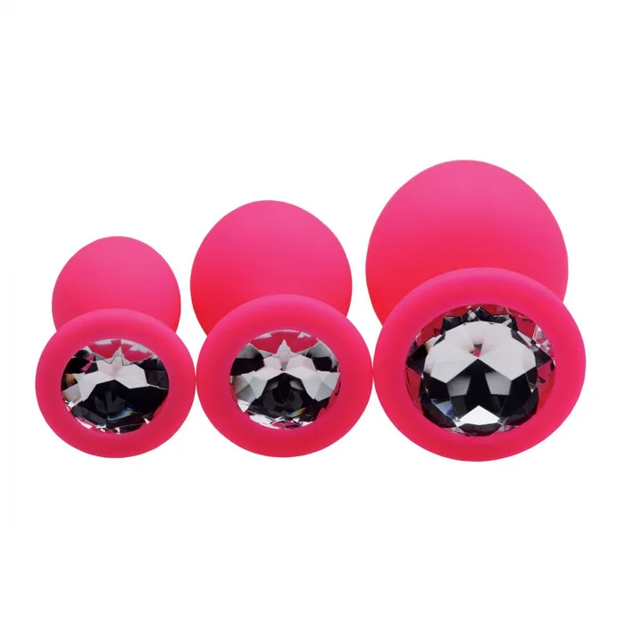 Male Sex Toys Frisky Pink Pleasure 3 Piece Silicone Anal Plugs with Gems