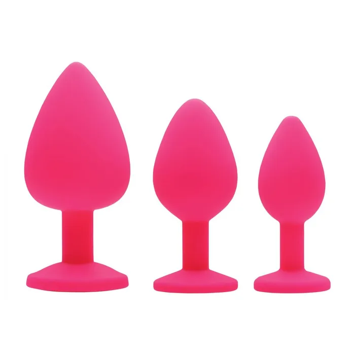 Male Sex Toys Frisky Pink Pleasure 3 Piece Silicone Anal Plugs with Gems