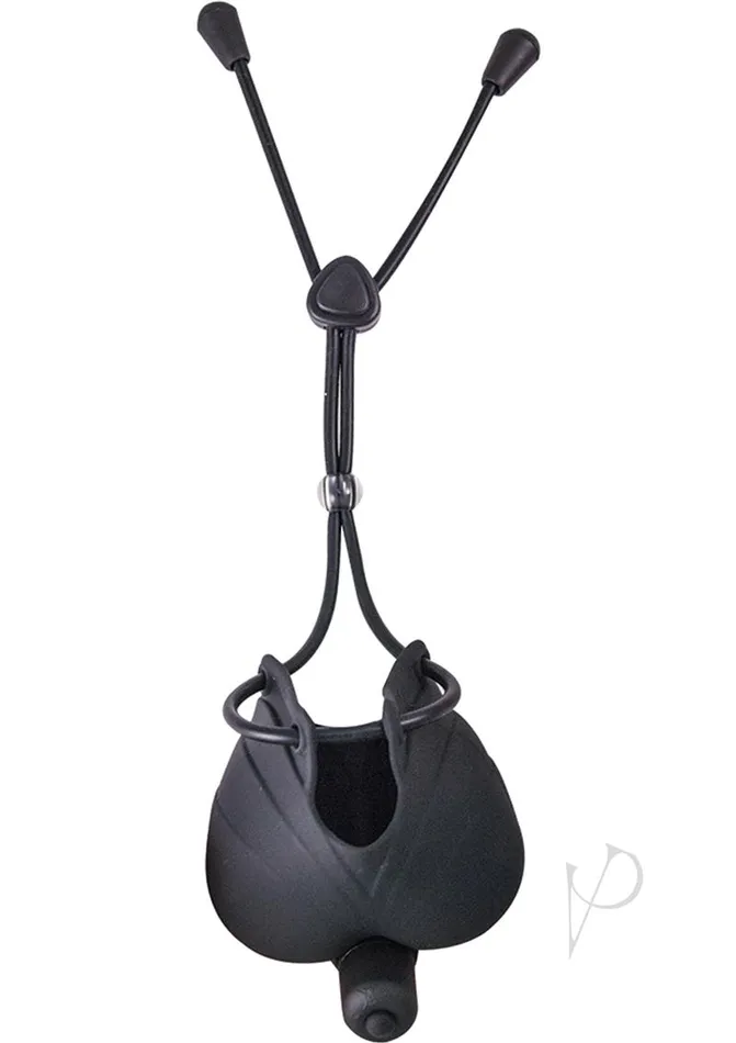 Male Sex Toys My Cock Ring Vibrating Scrotum Pouch and Cinch Silicone Cock Tie Black My Cockring