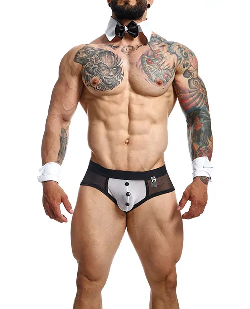 Malebasics Male Basics MOB Maitre D Brief Bow French Cuffs BlackWhite LG Anal Malebasics Male Basics MOB Maitre D Brief Bow French Cuffs BlackWhite LG Anal