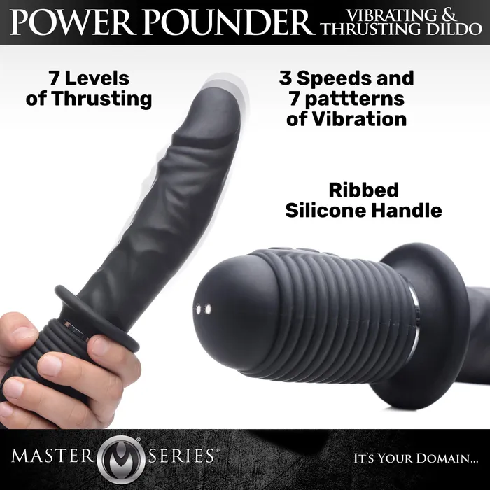 Master Series Anal Power Pounder Vibrating and Thrusting Silicone Dildo Black