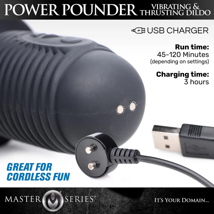 Master Series Anal Power Pounder Vibrating and Thrusting Silicone Dildo Black