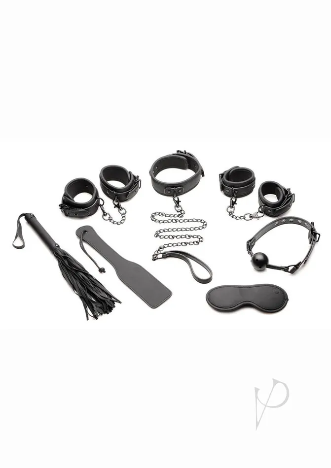 Master Series Couples Master Series Master of Kink PU Leather Deluxe Bondage Set 7 piece Black