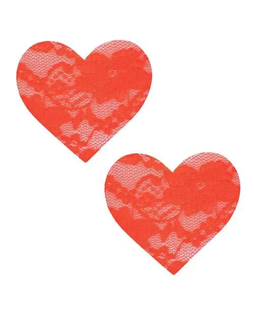 Neva Nude Black Light Lace Heart Pasties Orange OS Neva Nude Anal